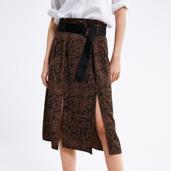 NWT ZARA BELTED Zebra ANIMAL PRINT MIDI SKIRT - Picture 5 of 7